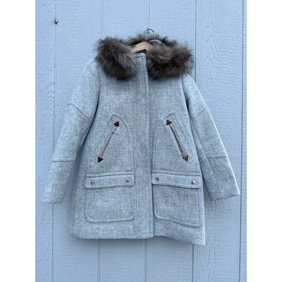 new J CREW light gray wool faux fur hooded Chateau parka winter coat jacket - Picture 2 of 14